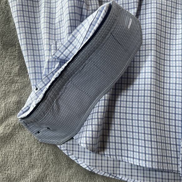 Visconti Men's Dress Shirt XL No Show Button Down Long Sleeve Blue & White Nice - Picture 6 of 9